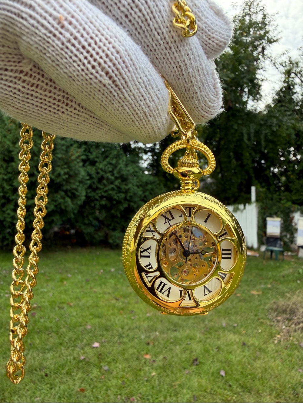 Gold Pocket Watch Necklace – Women’s Skeleton Pendant